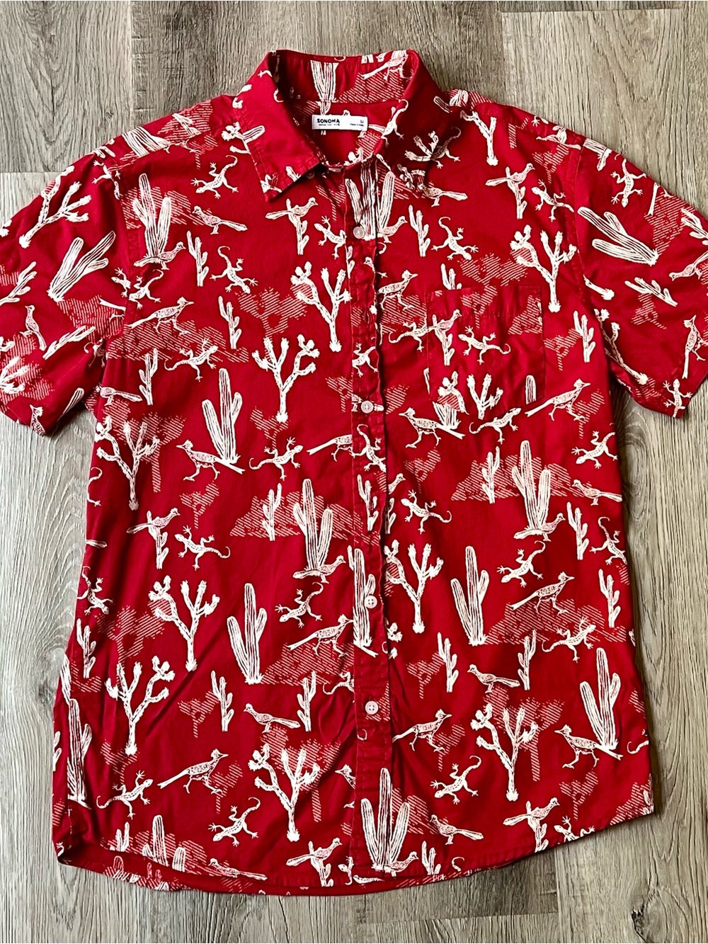 Sonoma Men’s Summer Collection Red Desert Print Short-Sleeve Shirt Size M
